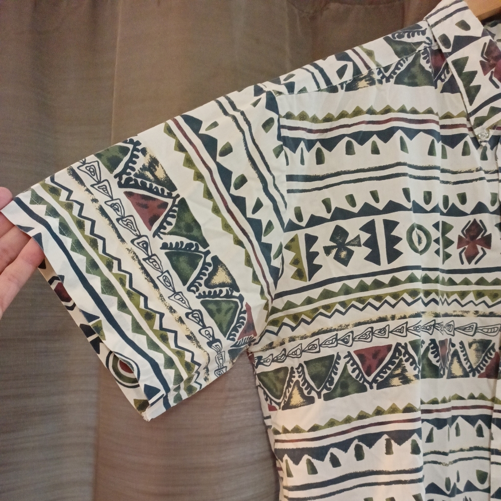 Vintage 80's Front Row Aztec Print Button Shirt Lg - image 3